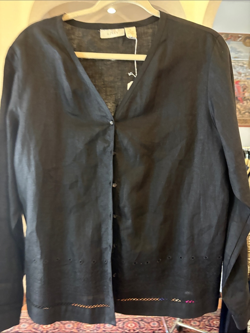 Jay Jill, black linen, button-down shirt